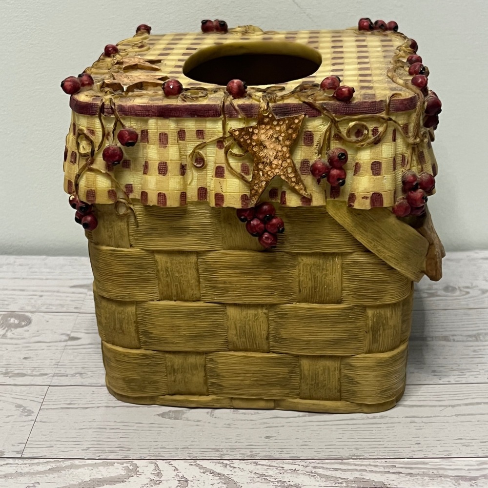 Linda Spivey Penny Lane Hearts and Stars Tissue Box Cover Hand Painted Rustic - Picture 4 of 7